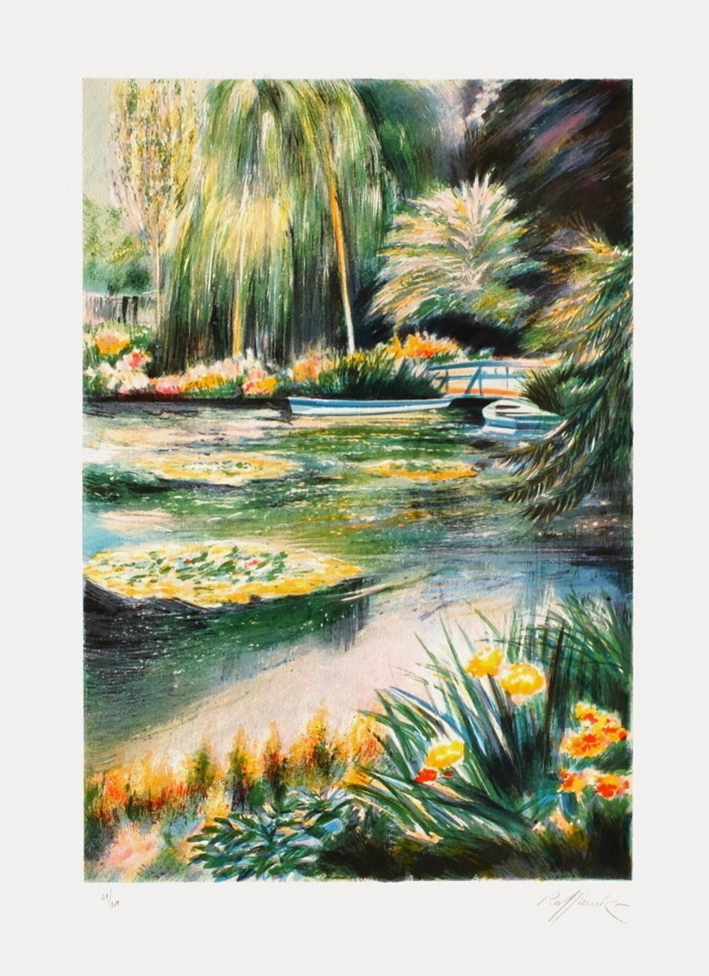 Rolf Rafflewski Gesigneerde Lithografie Giverny   Les Nymphéas Sur Le Bassin 1988