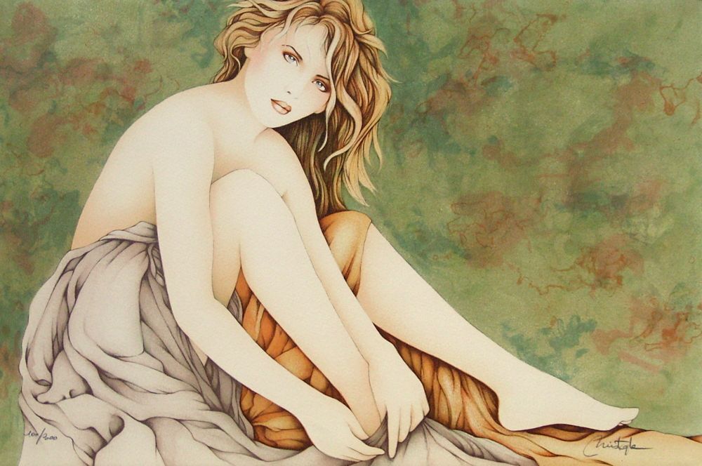 Christophe Signed Lithograph Femme Au Pareo 1985