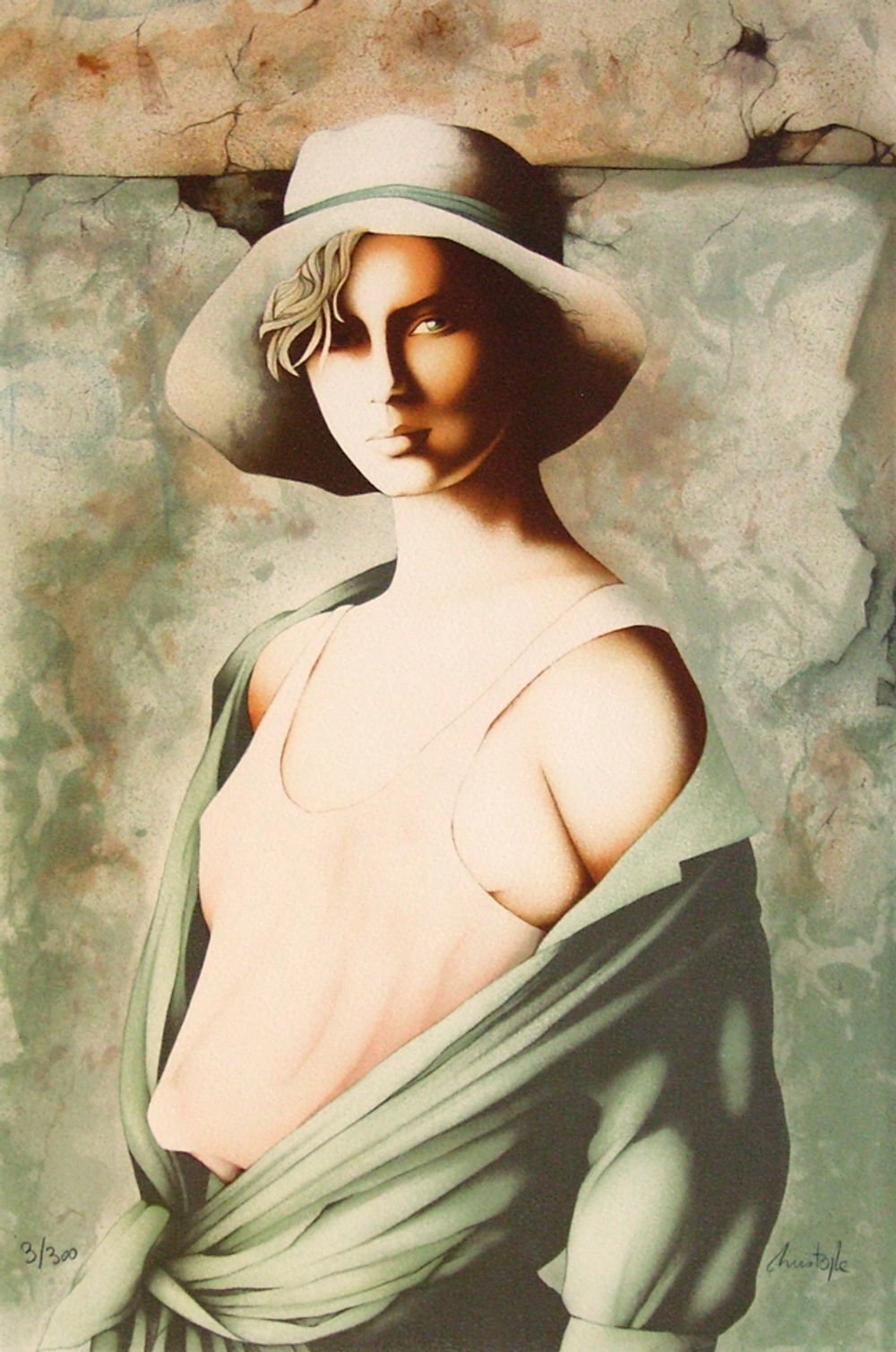 Christophe Gesigneerde Lithografie Femme Au Chapeau 1985