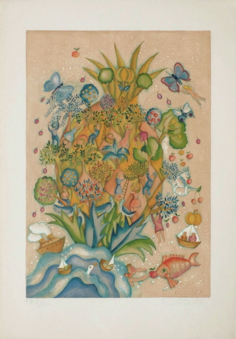 Françoise Deberdt Gesigneerde Lithografie Fruits Des Iles 1975