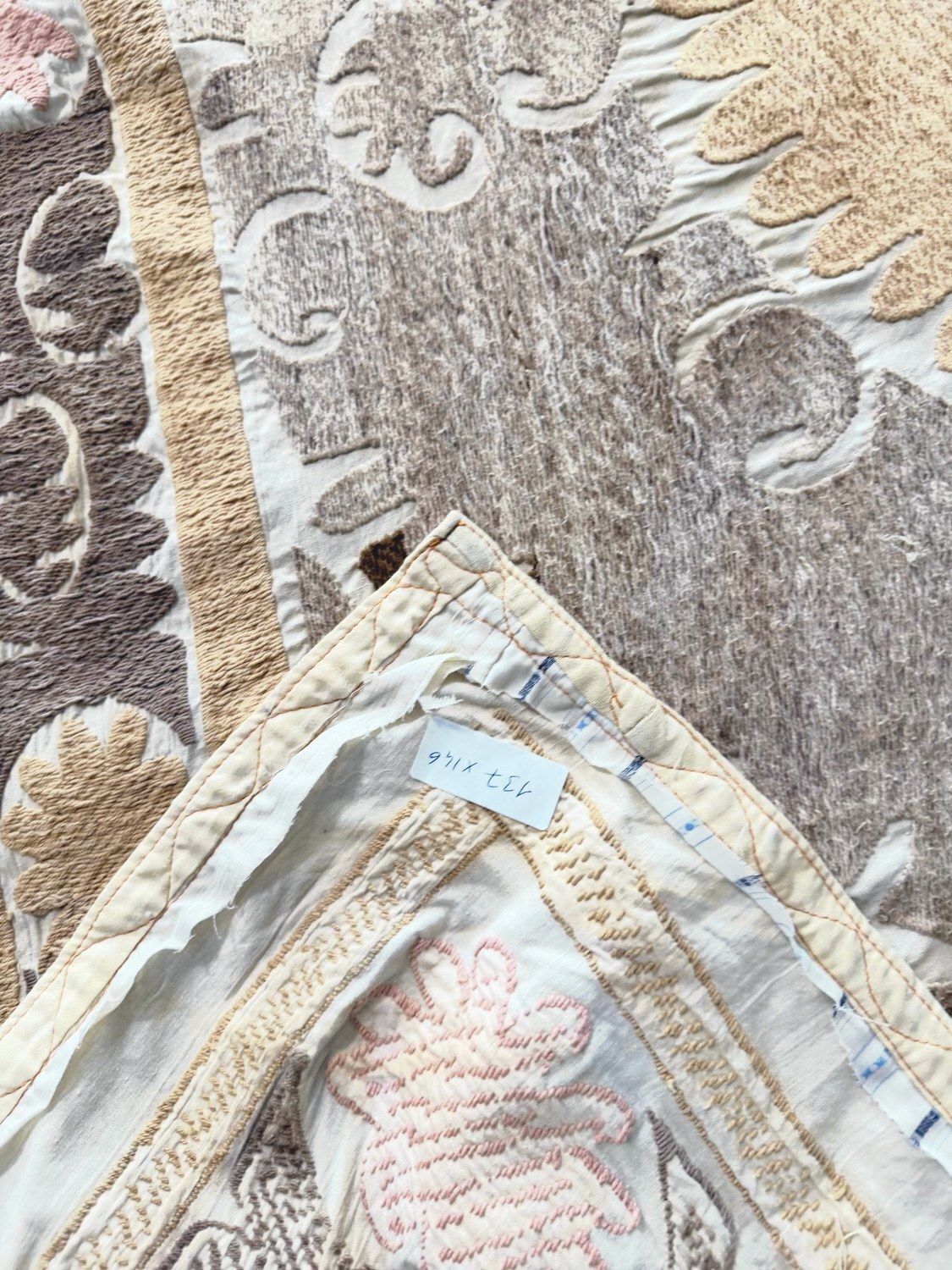 Boho Central Asian Suzani Tablecloth 137 X 146 Cm photo vintage
