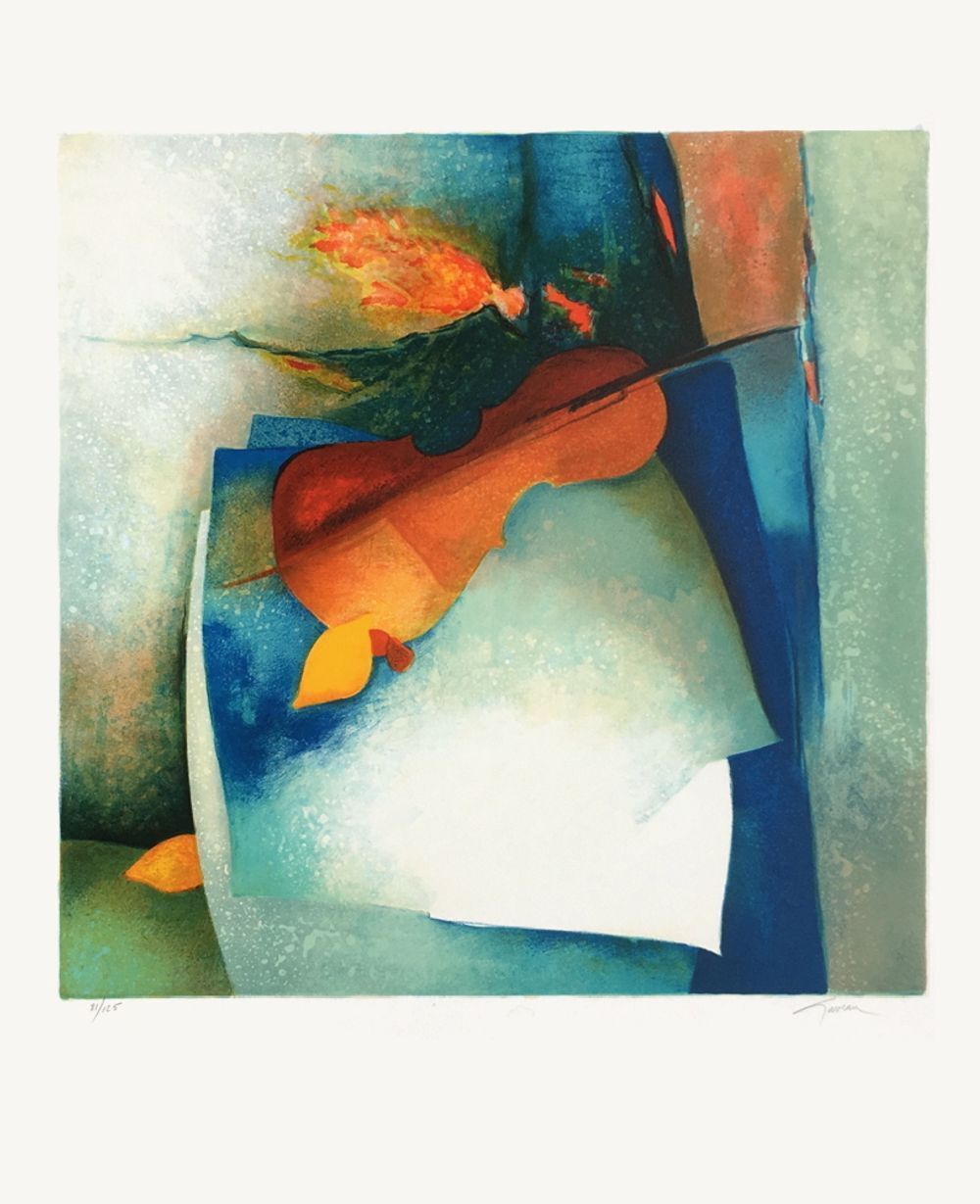 Claude Gaveau Signed Lithograph Nature Morte Au Violon II 1985