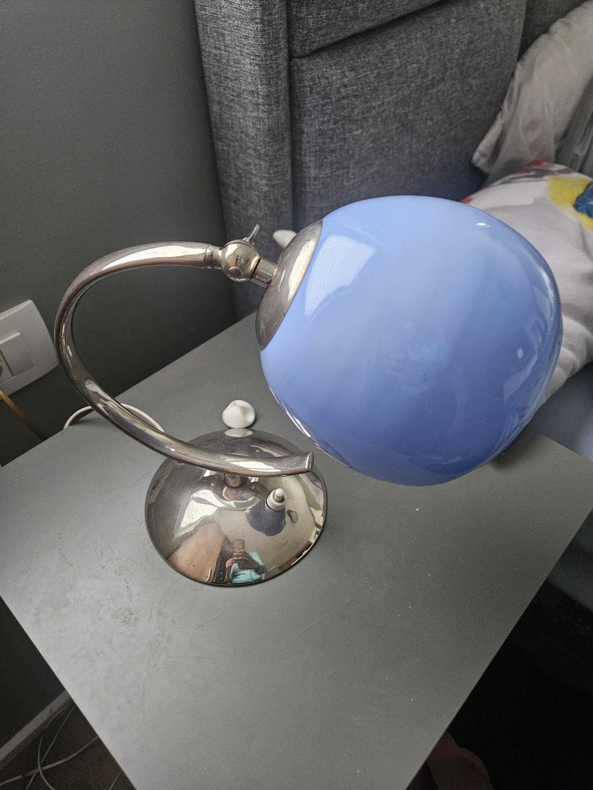 150.0 Vintage art deco tafellamp, blauw glas, bureaulamp photo
