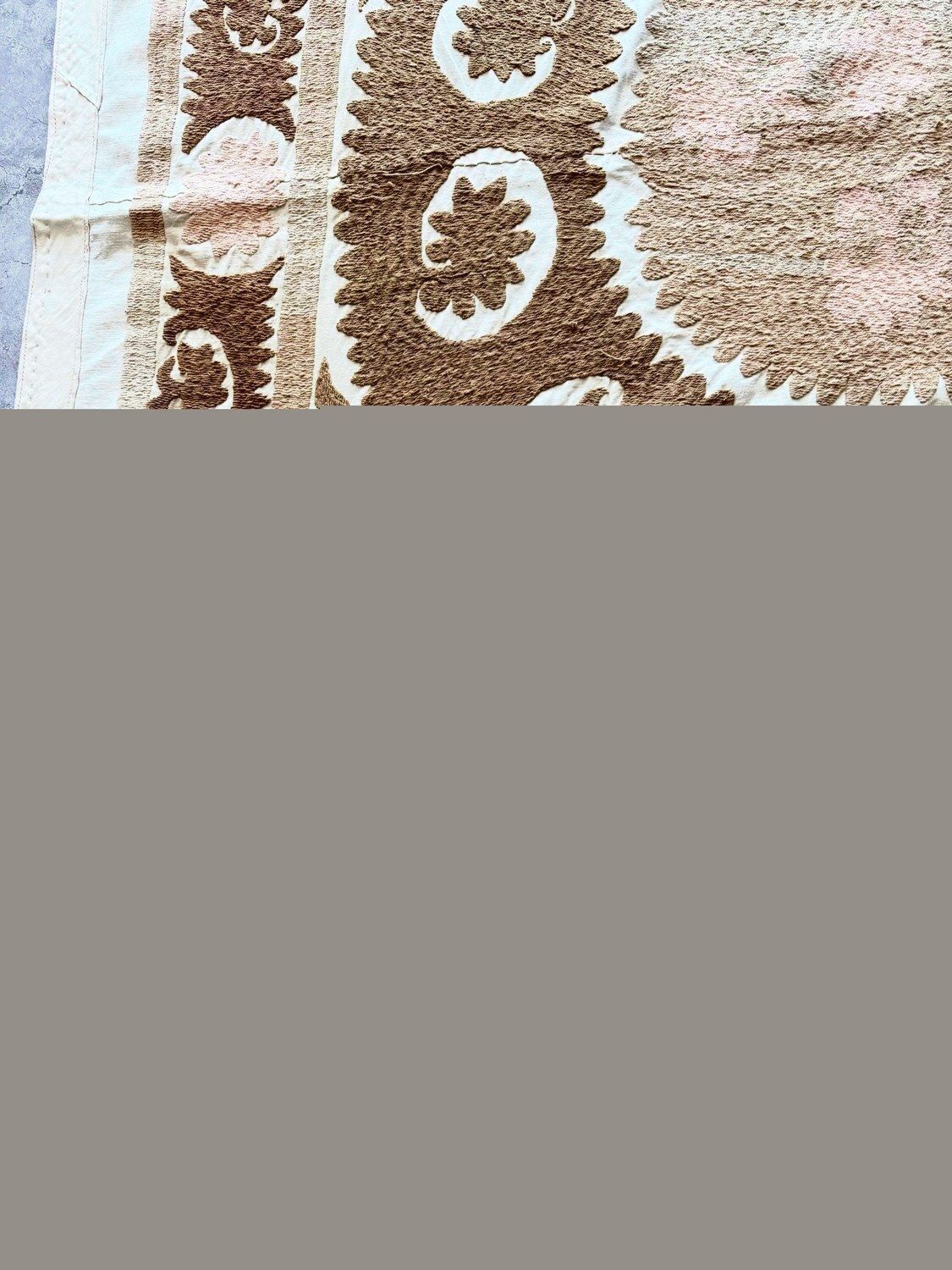 Suzani Wall Tapestry   Neutral Tan Uzbek Tablecloth 153 X 154 Cm photo Textiel