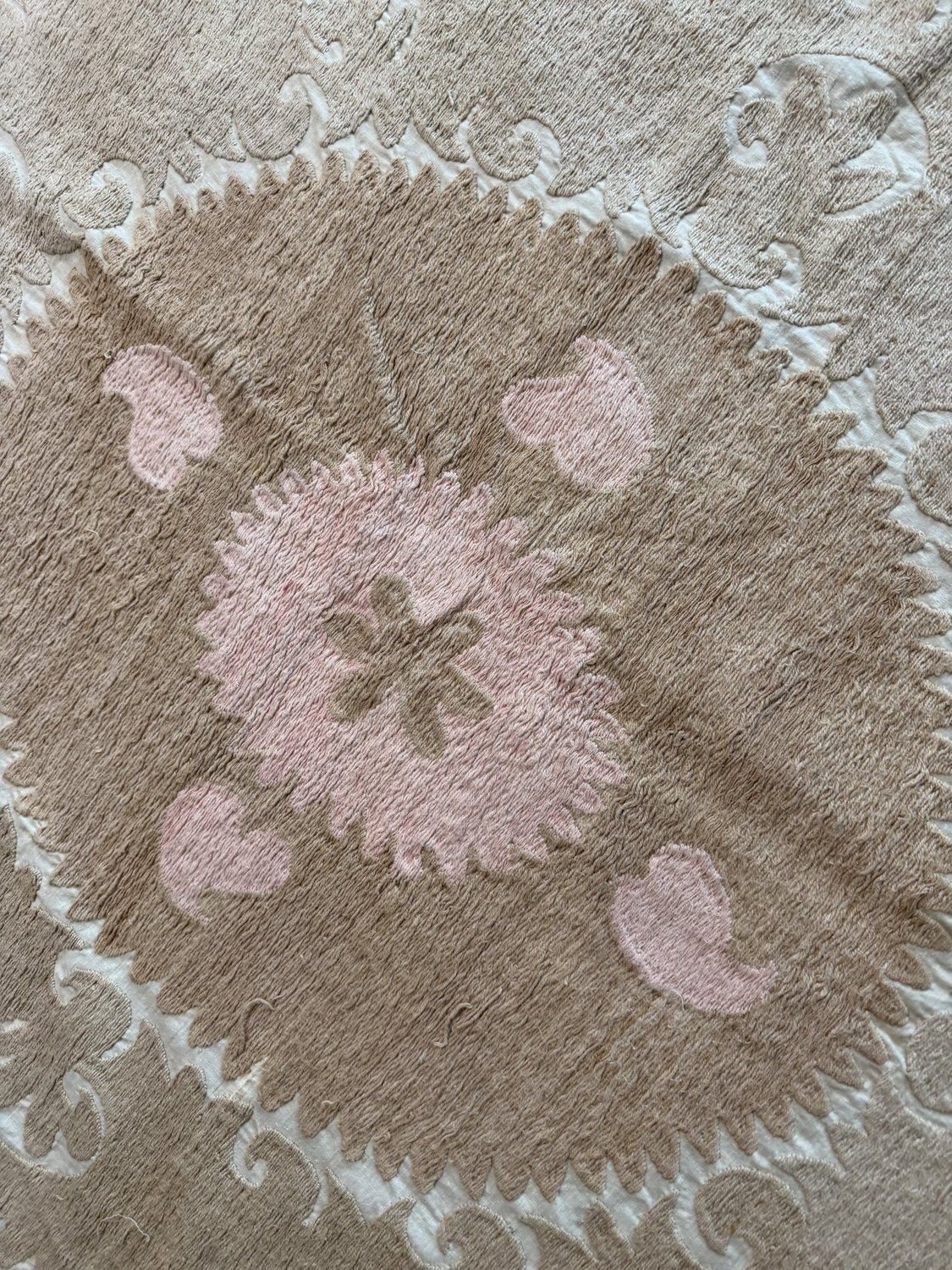 Handcrafted Bukhara Suzani Wall Hanging   Beige Tan Pink Ethnic Embroidered Cotton Tapestry 130 X 153 Cm photo 282.0