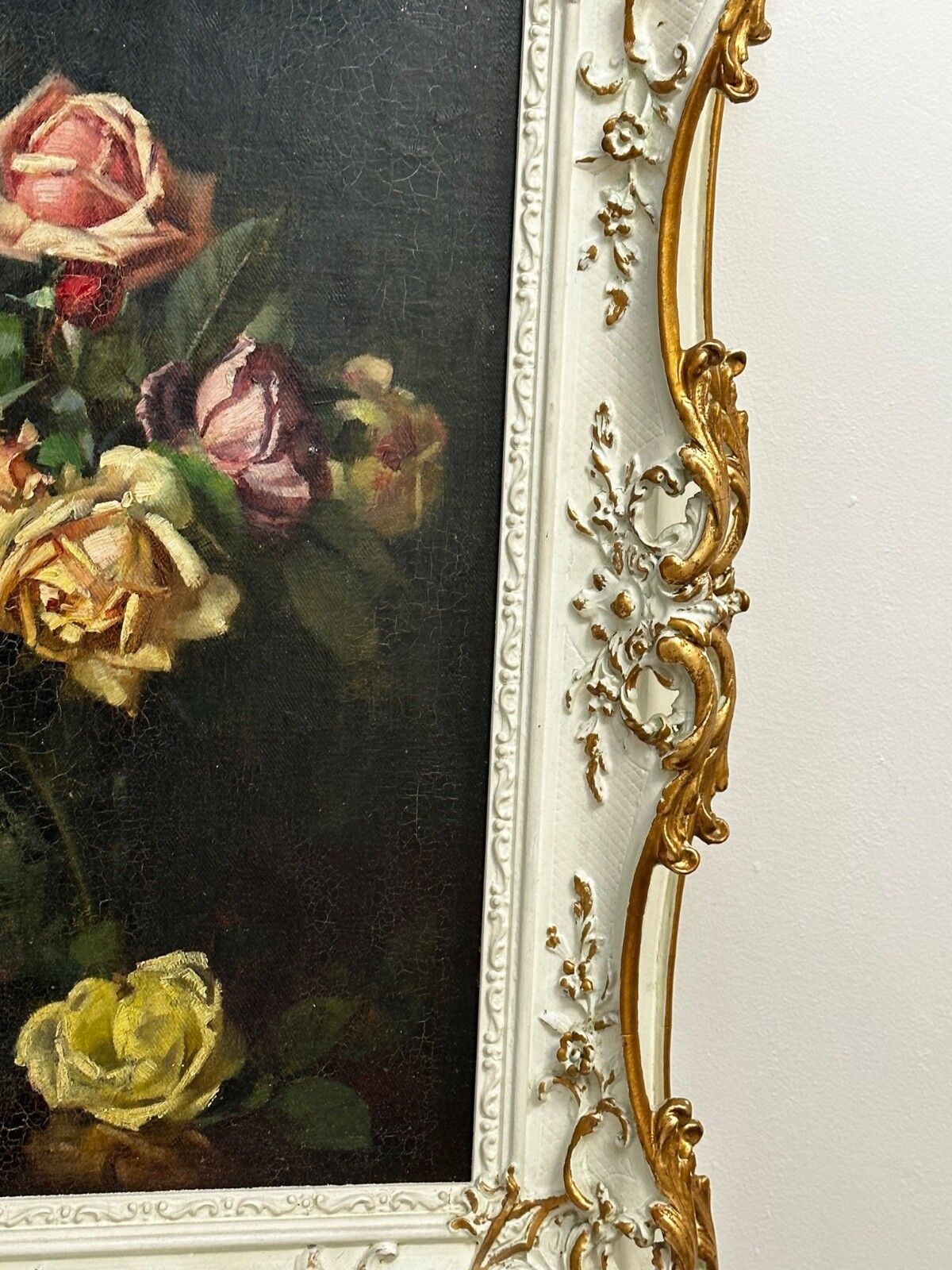 Brits schilderij begin 20e eeuw, olieverf, stilleven met bloemen, tuinrozen, gesigneerd Ernest Higgins Rigg photo for sale