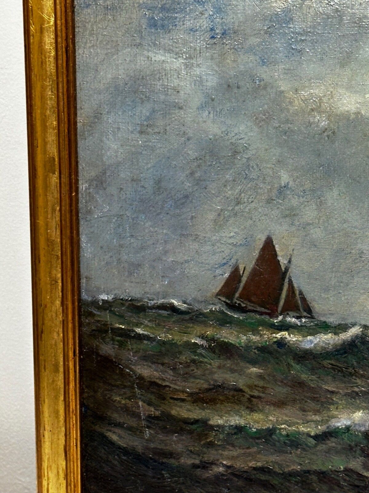 Antique Marine Oil Painting Spring Breeze & Squally Garwick Bay Isle Of Man photo Art