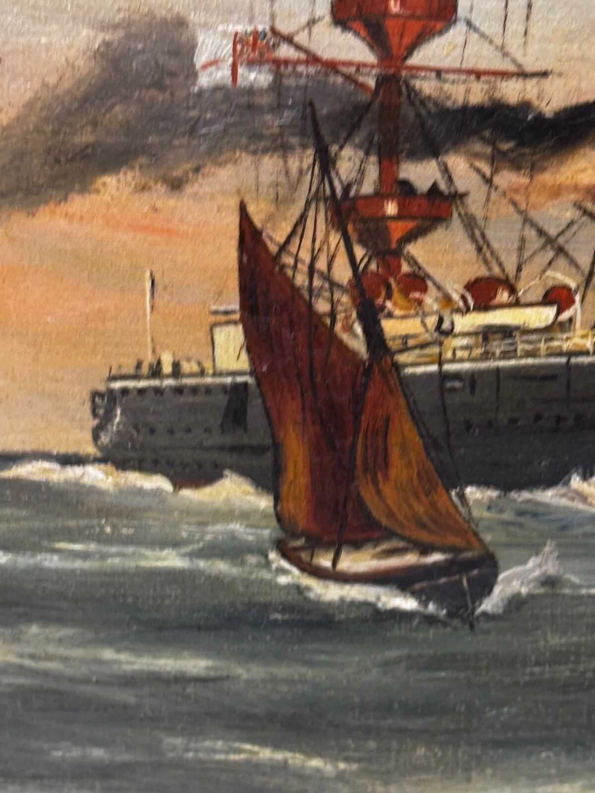 photo for sale Marine Oil Painting Hms Powerful Royal Navy Cruiser Ship Follower Charles Dixon