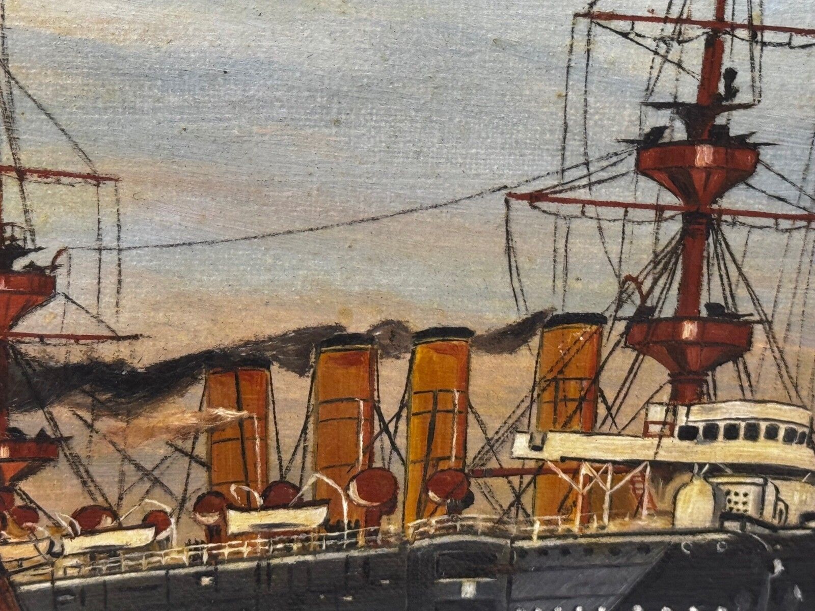Art Marine Oil Painting Hms Powerful Royal Navy Cruiser Ship Follower Charles Dixon photo