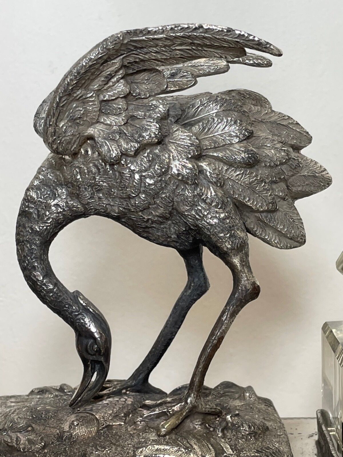 Antiek Verzilverd Reiger Inktpotstandaard C.1880 Gemaakt voor H Spiller London photo for sale