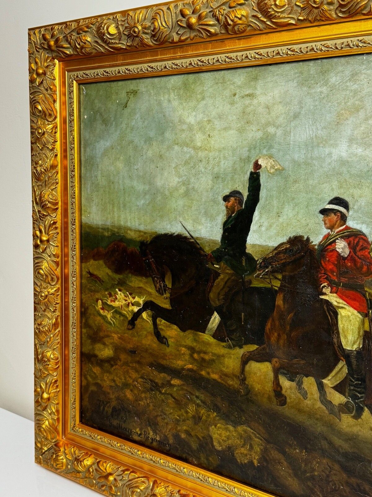 French 19th Century Oil Painting Huntsman In Hot Pursuit By Guillaume Urban Régamey photo 10000.0