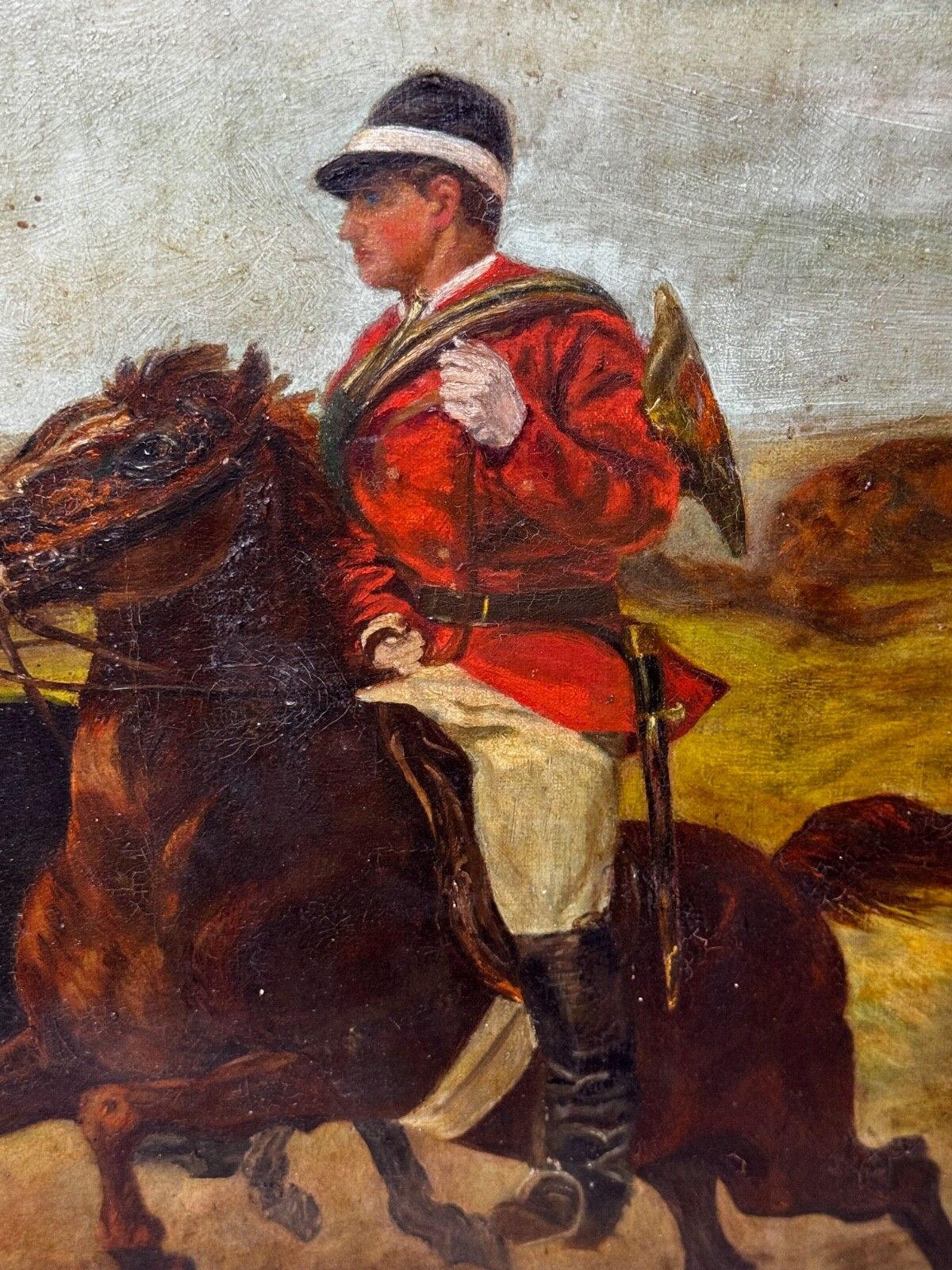 10000.0 Franse schildering uit de 19e eeuw, jachtscène met ruiter in volle galop, Guillaume Urban Régamey photo
