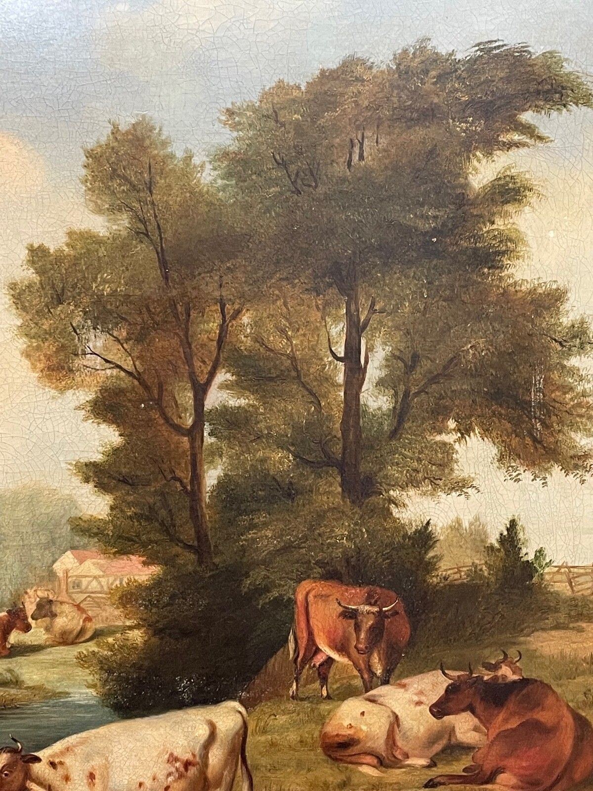 Groot antiek pastoraal olieschilderij, vee bij een drinkplaats, naar Paulus Potter photo buy