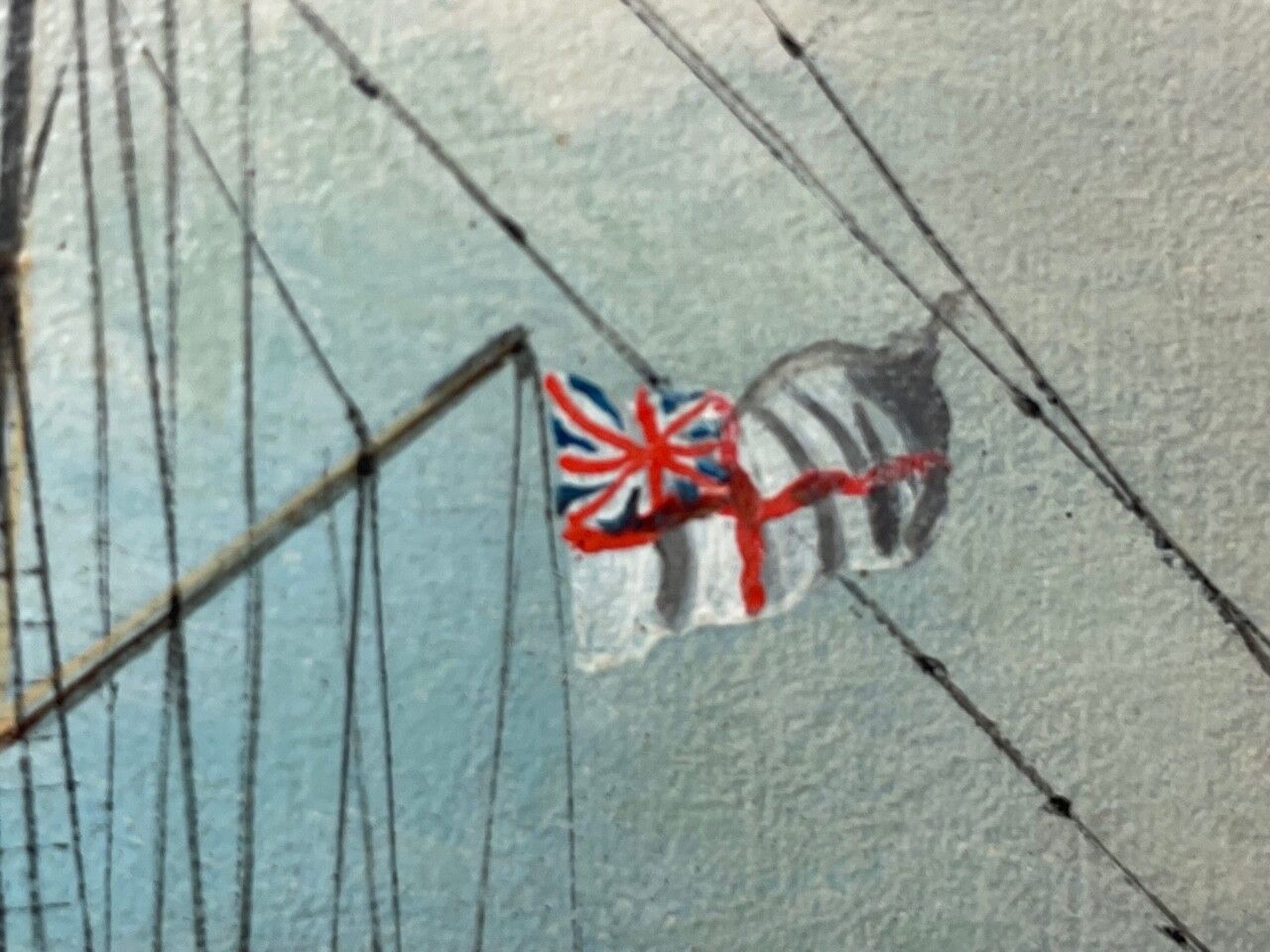photo vinterior Midden 20e eeuw, Anglo Chinese School, maritiem olieverfchilderij, HMS Alacrity, schoener, stoomschip