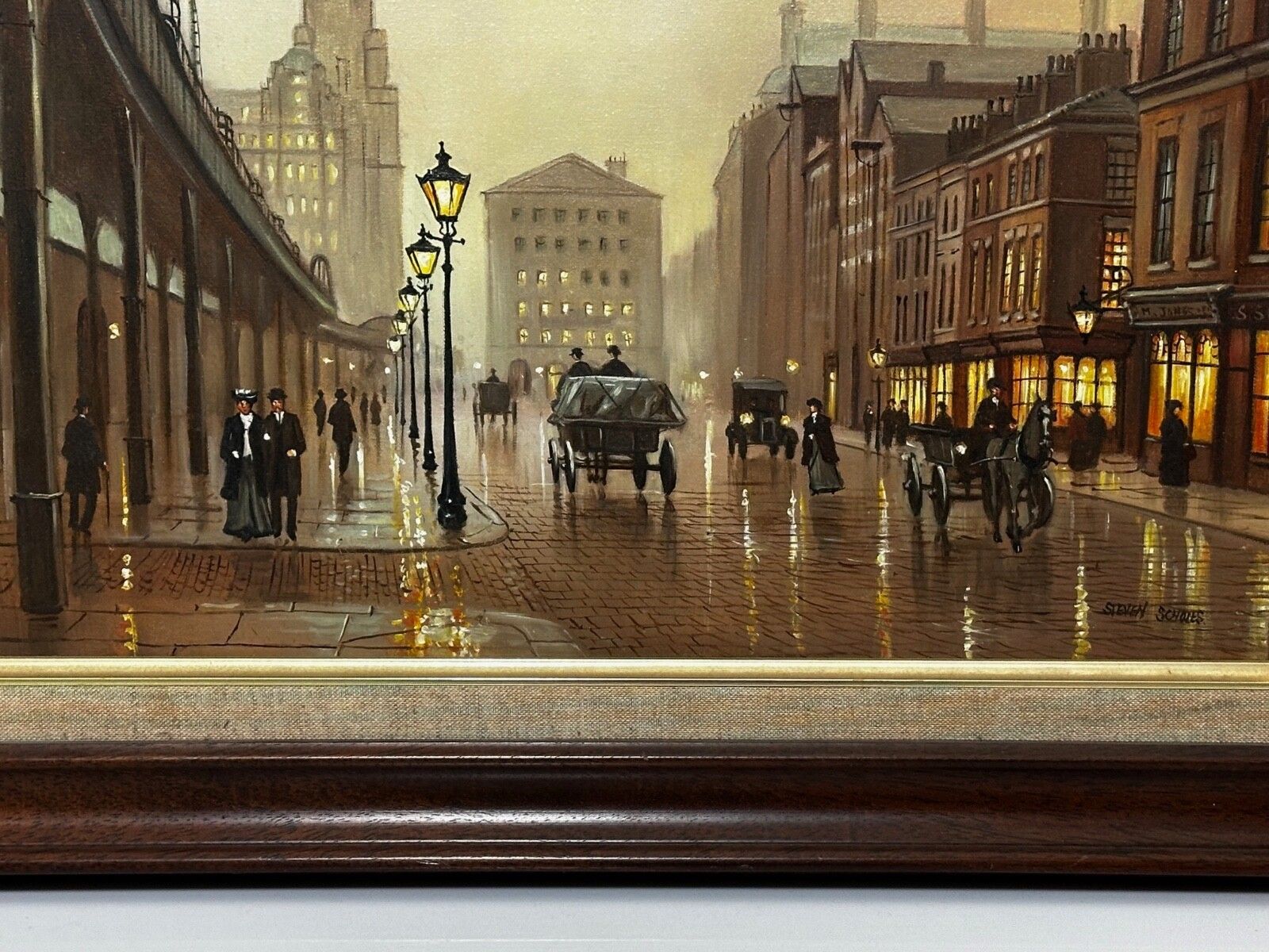 Olieverfschilderij - Liverpool Strand Street Dock Road 1911 Edwardiaans stadsgezicht, gesigneerd Steven Scholes photo 950.0