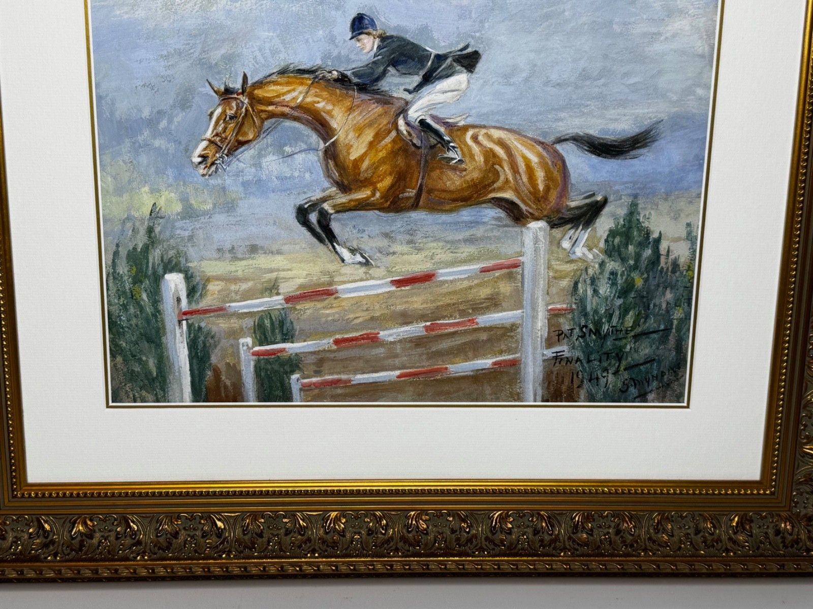 photo buy Mid-Century schilderij van Pat Smythe en Finality, winnaar van de Leading Showjumper of the Year Show, gedateerd 1949