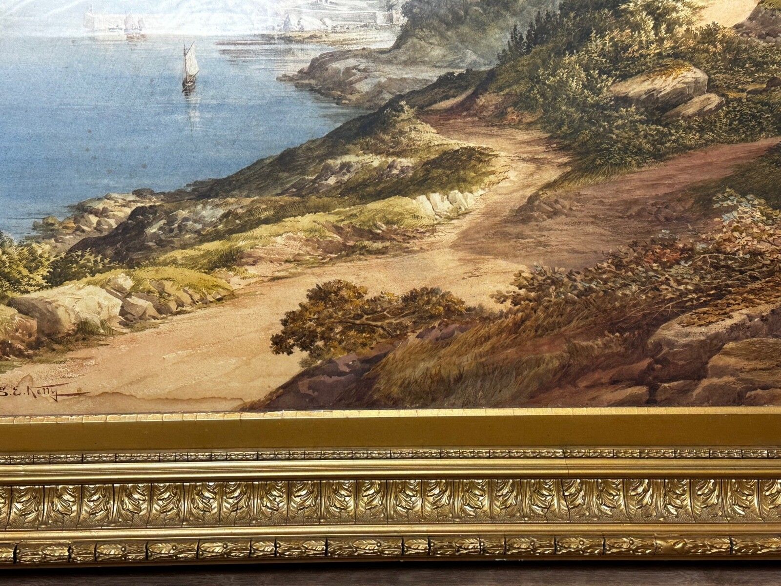Large Early 20th Century Watercolour Coastal Landscape Babbacombe Beach Devon By Samuel Edward Kelly photo for sale