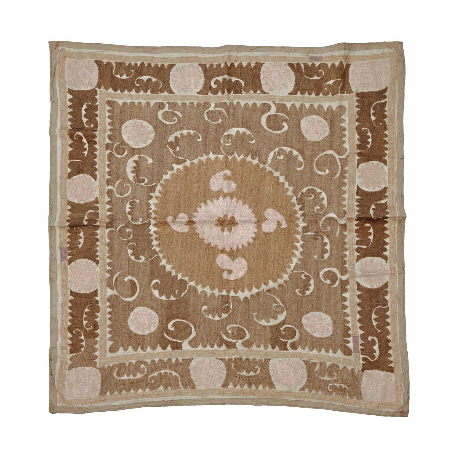 Boho Beige Orange Central Asian Suzani Wall Hanging 132 X 140 Cm
