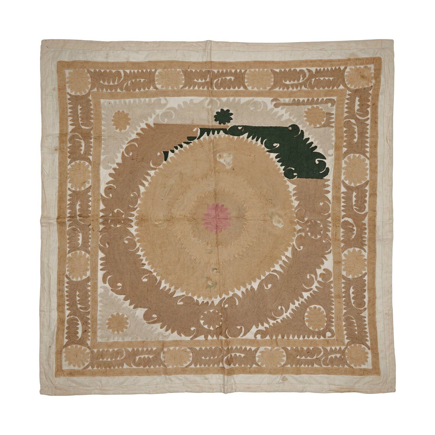 Boho Beige Goud Centraal-Aziatische Suzani Wandkleed 138 x 155 cm