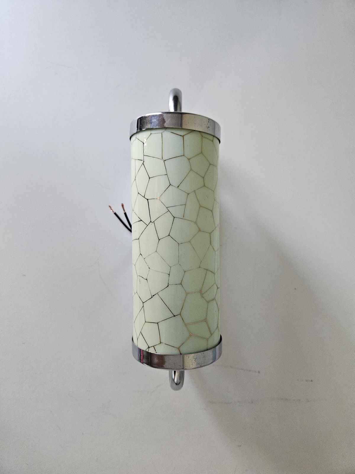 Vintage Art Deco Green Glass Wall Sconce, Chrome Bedside Lamp photo buy
