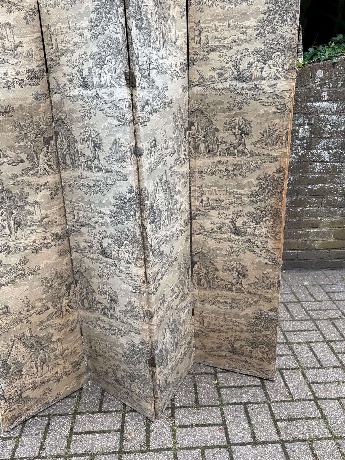 photo for sale Vintage French Country Toile Folding Screen Room Divider Decorative Panel   Upcycling Project