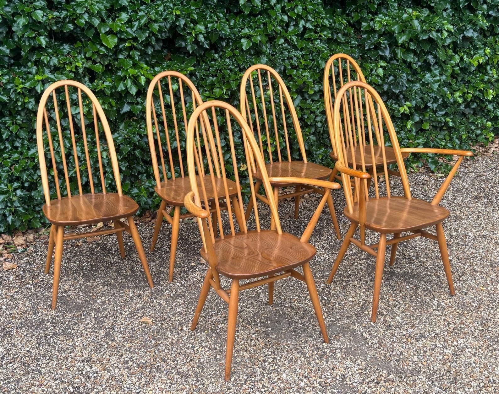 Set Of Six Ercol Windsor 365 Quaker Dining Chairs C.1960s photo furniture