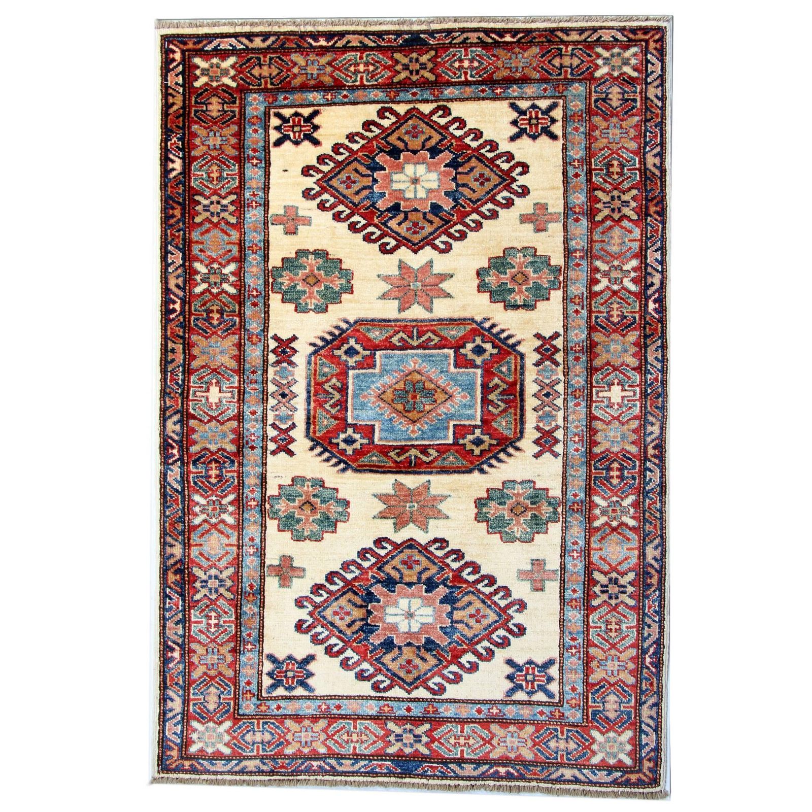 Tapis géométriques faits main, tapis rustique crème pour salon, 84 x 122 cm