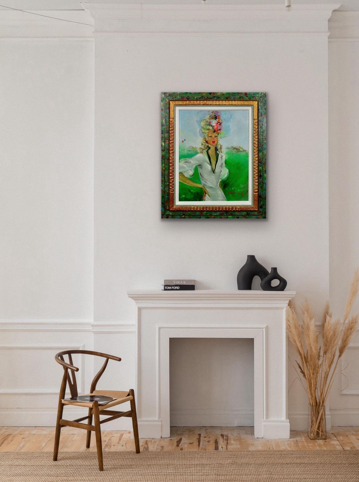 photo for sale Disciple Of Jean Gabriel Domergue 1889 To 1962. Framed 1950s Oil Painting Of A Fashionable Lady At The Races.