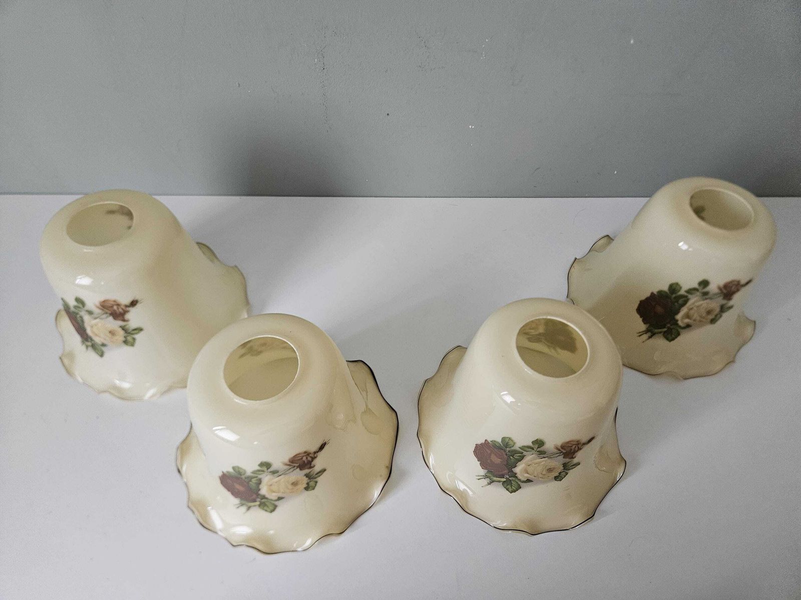 Set Of 4 / Vintage Cream Rose Floral Glass Lamp Shades Set, Cottagecore Lighting Decor photo Lighting