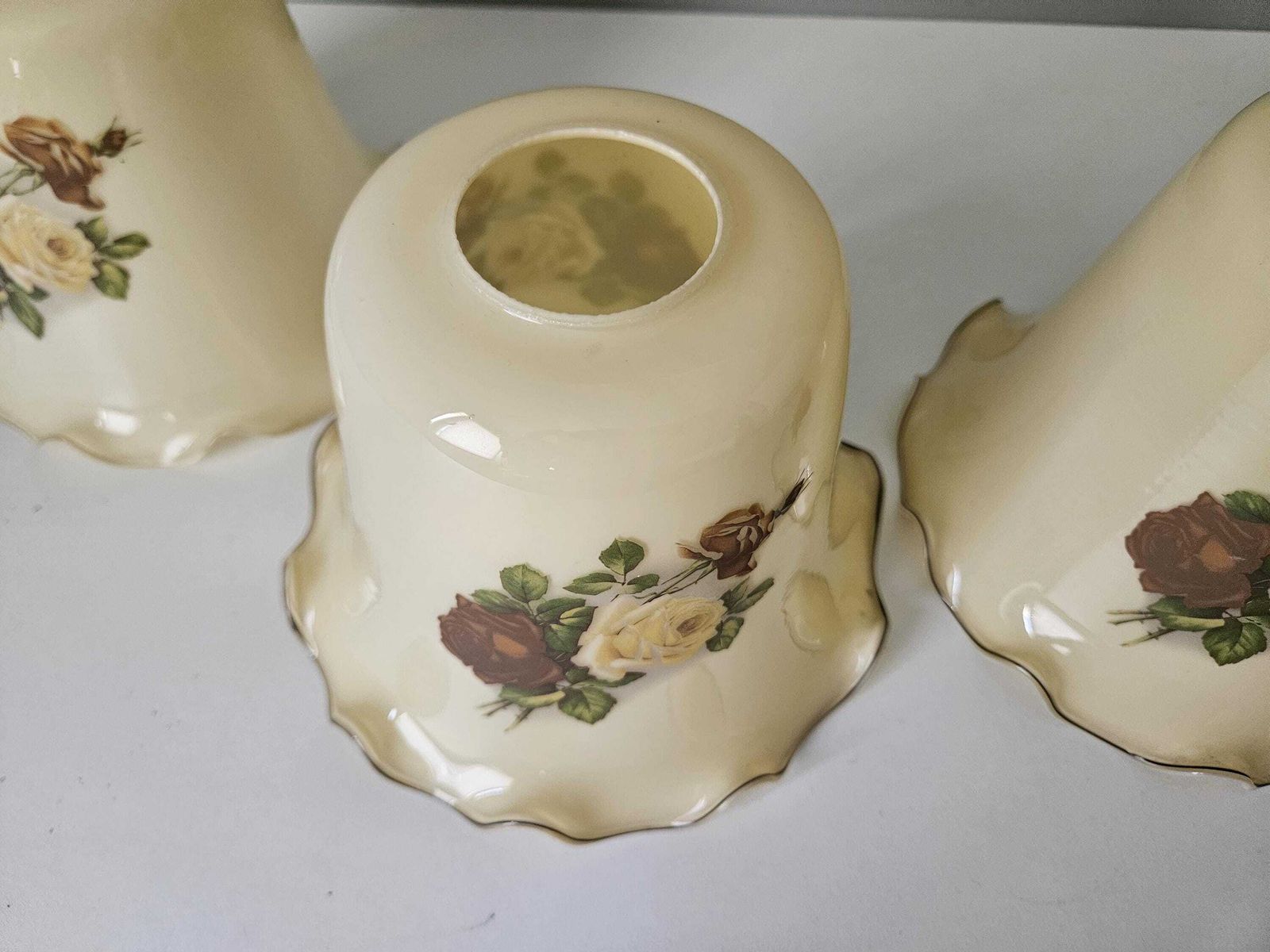 photo for sale Set Of 4 / Vintage Cream Rose Floral Glass Lamp Shades Set, Cottagecore Lighting Decor