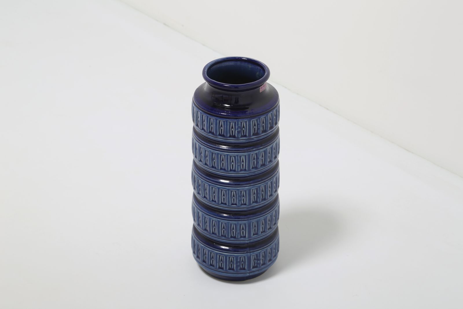 photo furniture Mid Century Modern Scheurich Cobalt Blue Geometric Relief Floor Vase, West Germany, 40cm