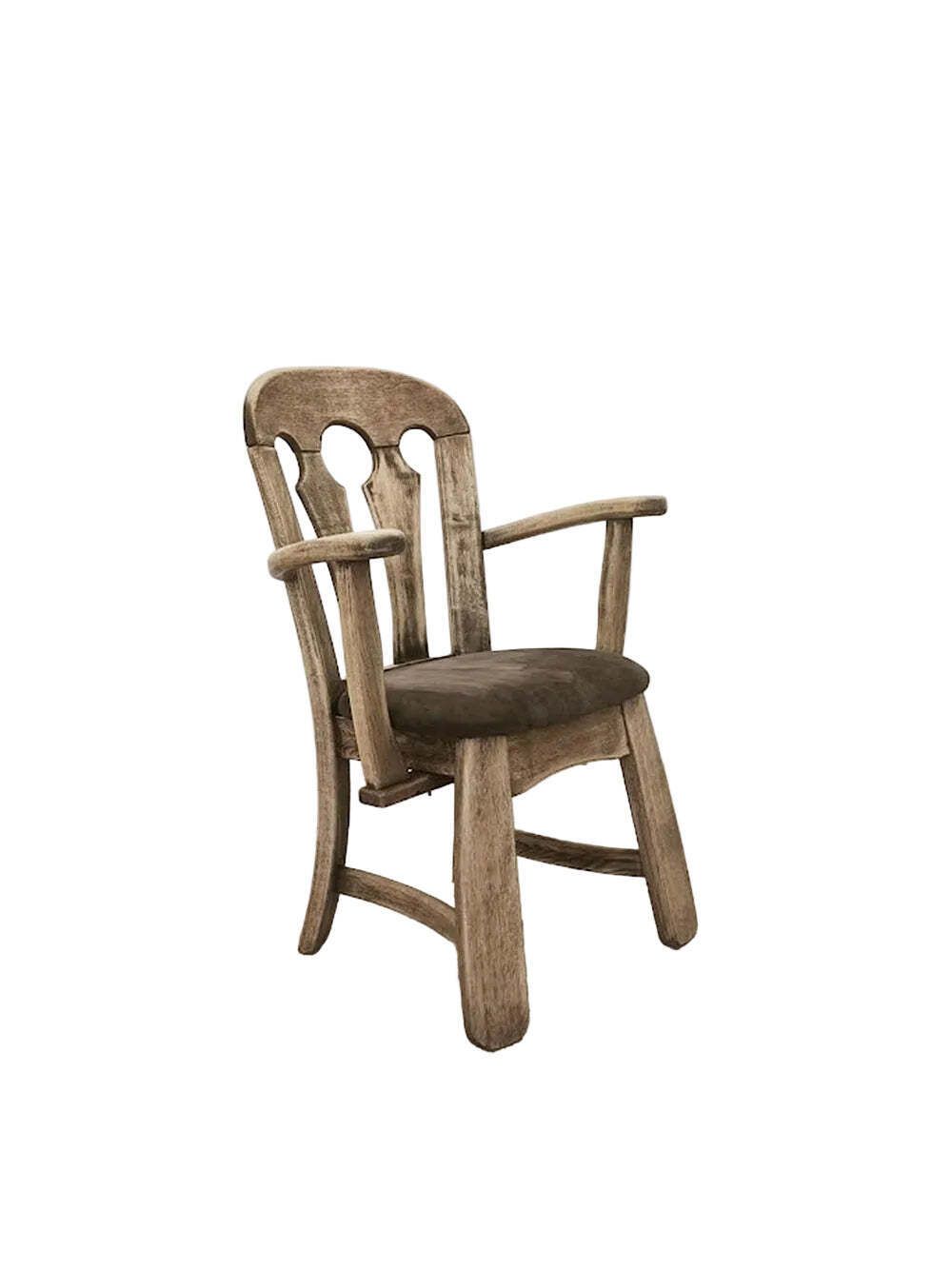 Nederlandse Brutalistische Massief Eiken Fauteuil met Opnieuw Bekleed Leren Zitting, jaren 1970