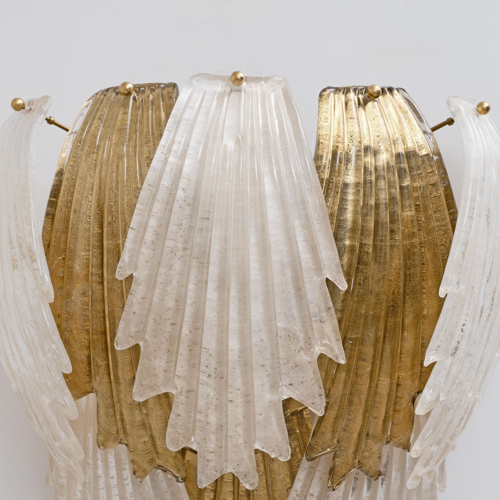 Italian Art Deco Style Murano Glass And Brass Leaf Wall Sconces, Pair photo vinterior