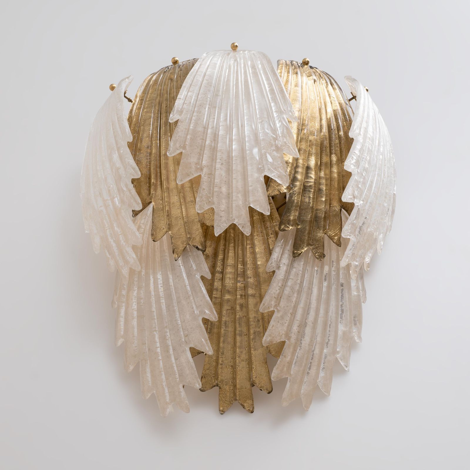 Italian Art Deco Style Murano Glass And Brass Leaf Wall Sconces, Pair photo vintage