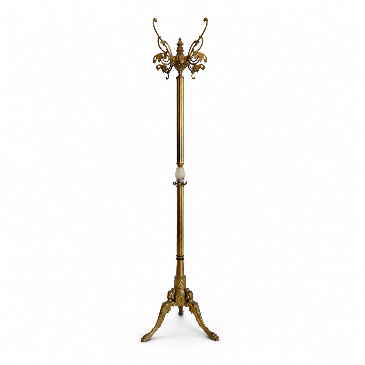 Italiaanse messing kapstok met onyx marmeren middenstuk, draaiende kroon en decoratieve halsboom