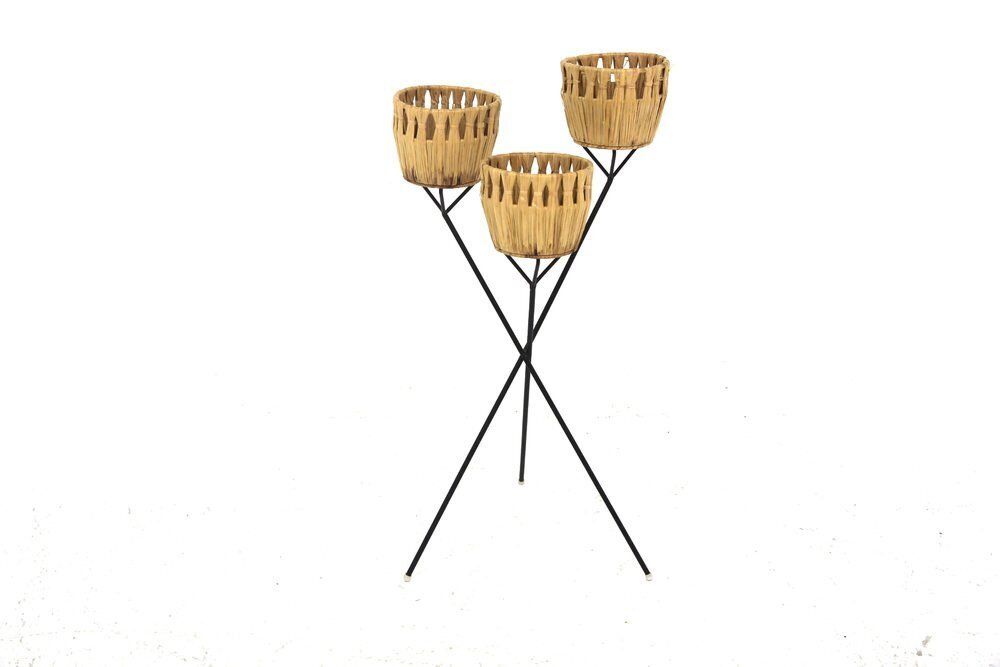 Cache-pot d'intérieur scandinave en métal et paille, Suède, 1960