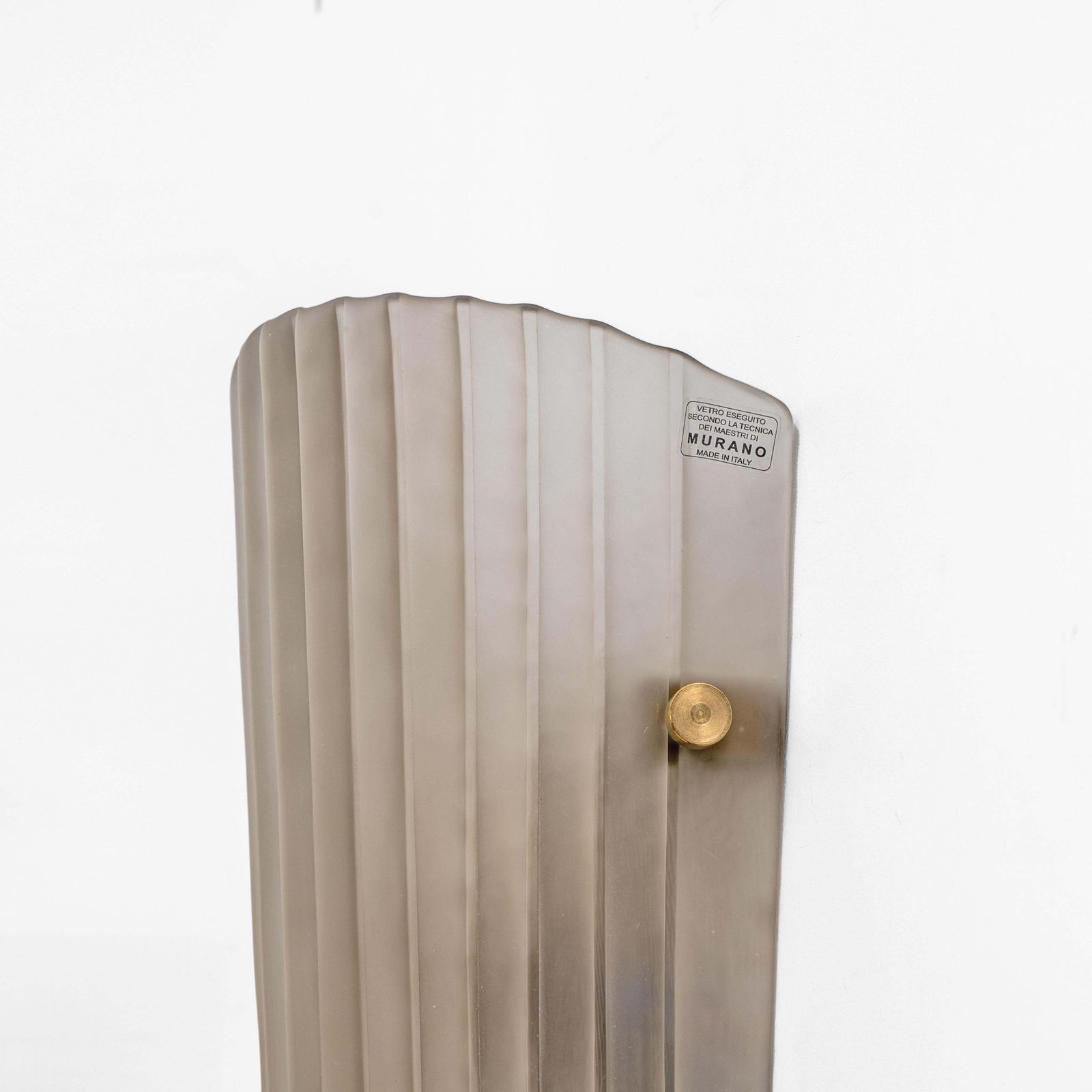 Pair Of Murano Glass Wall Sconces Satin Smoke Glass And Brass, Italy photo vinterior