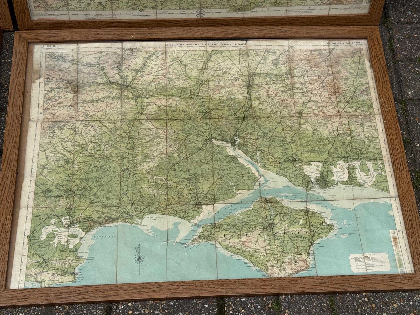Set Of Four Large Vintage Framed Ordnance Survey Maps Southern England photo 195.0