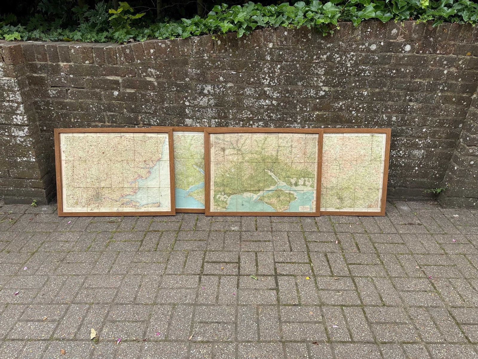 photo for sale Set Of Four Large Vintage Framed Ordnance Survey Maps Southern England