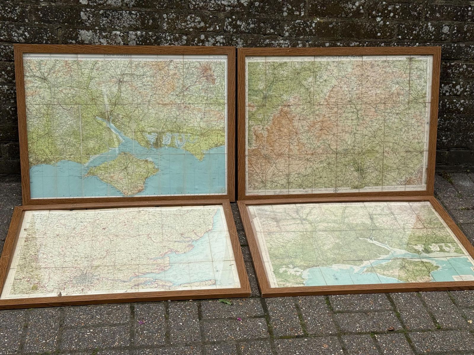 195.0 Set Of Four Large Vintage Framed Ordnance Survey Maps Southern England photo