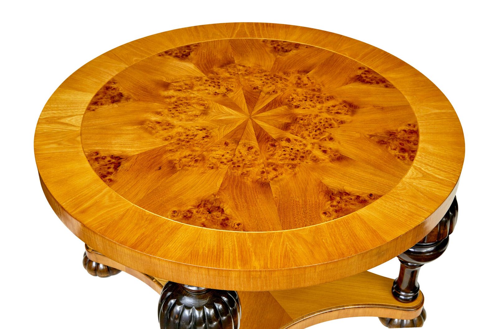 Zweedse mid-century art deco salontafel van iepenwortelhout photo buy