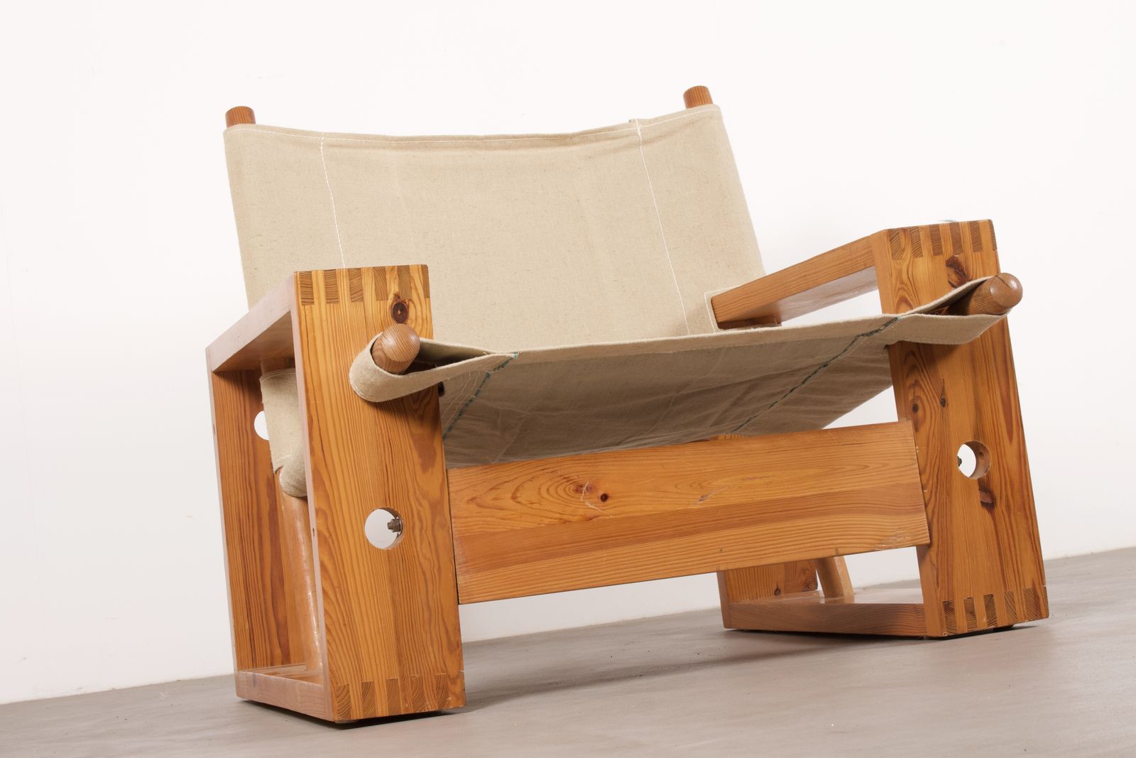 Mid-Century Modern Dutch Pine And Canvas Lounge Chair By Ate Van Apeldoorn, 1960s photo vinterior