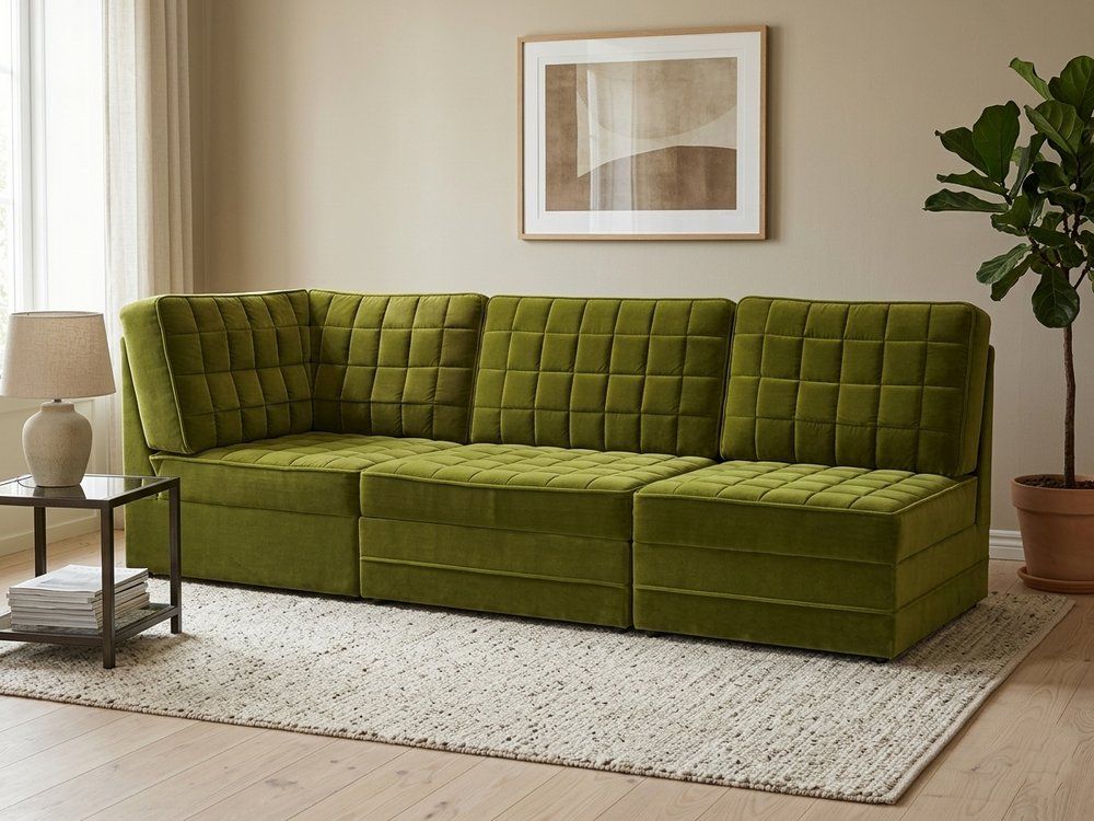 Mid Century Modern Modular Sofa In Olive Green Velvet, 1970, Set Of 3 photo furniture