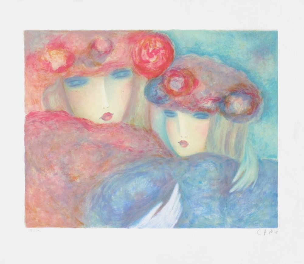 Claire Astaix Gesigneerde Lithografie Deux Amies 1999