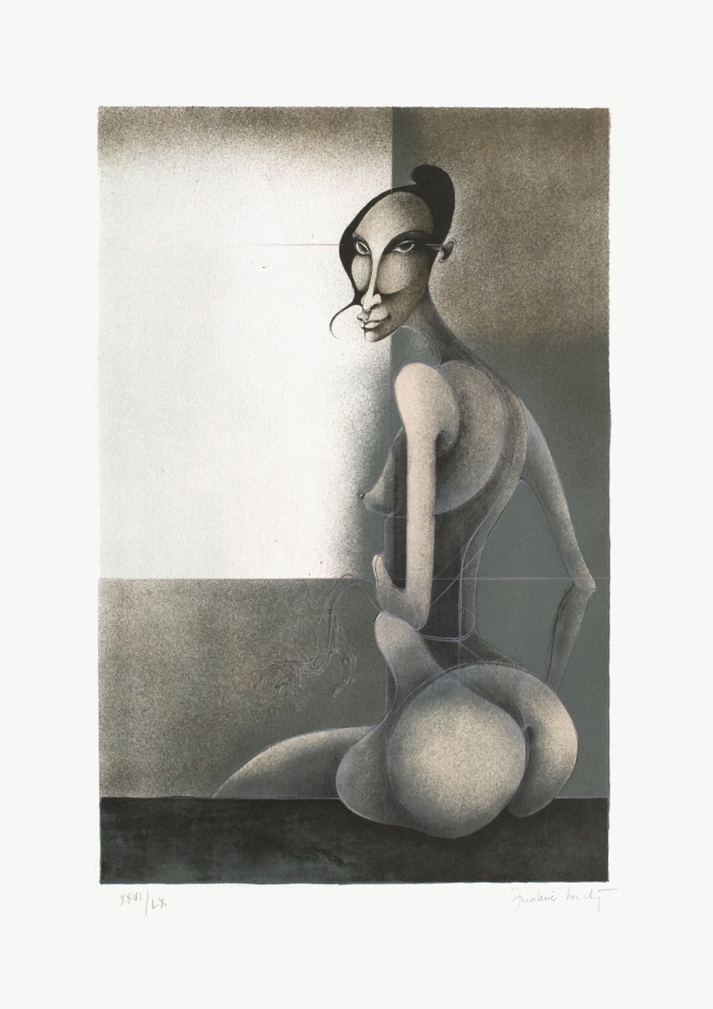 Frédéric Bouche Gesigneerde Lithografie Nu Assis