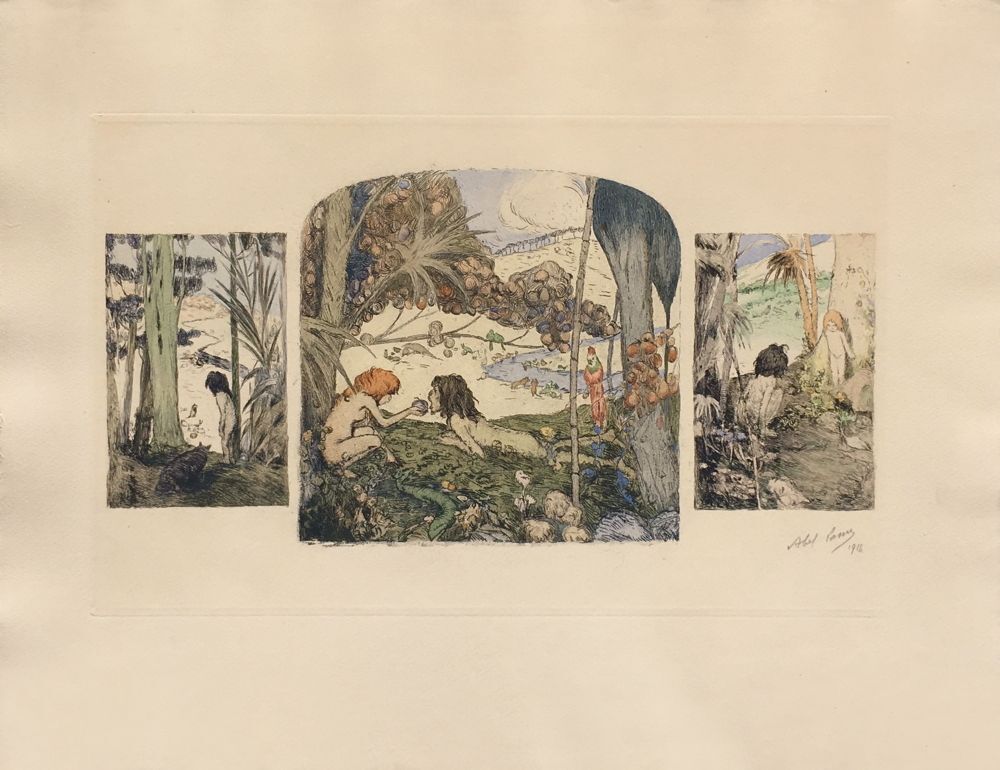 Abel Pann אבל פן Gesigneerde ets Adam Et Eve Au Jardin D'eden 1916
