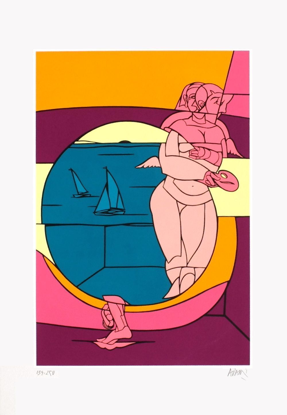 Valério Adami Gesigneerde Zeefdruk Dieu De L'olympe (Jo Barcelona) 1992