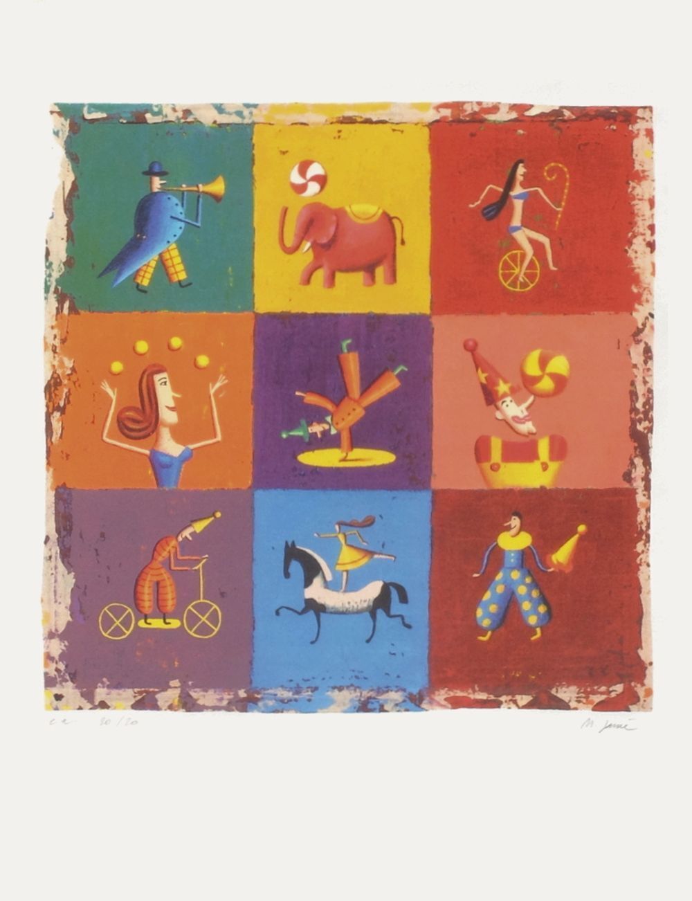 Martin Jarrie Gesigneerde Zeefdruk Jeux Du Cirque 1998