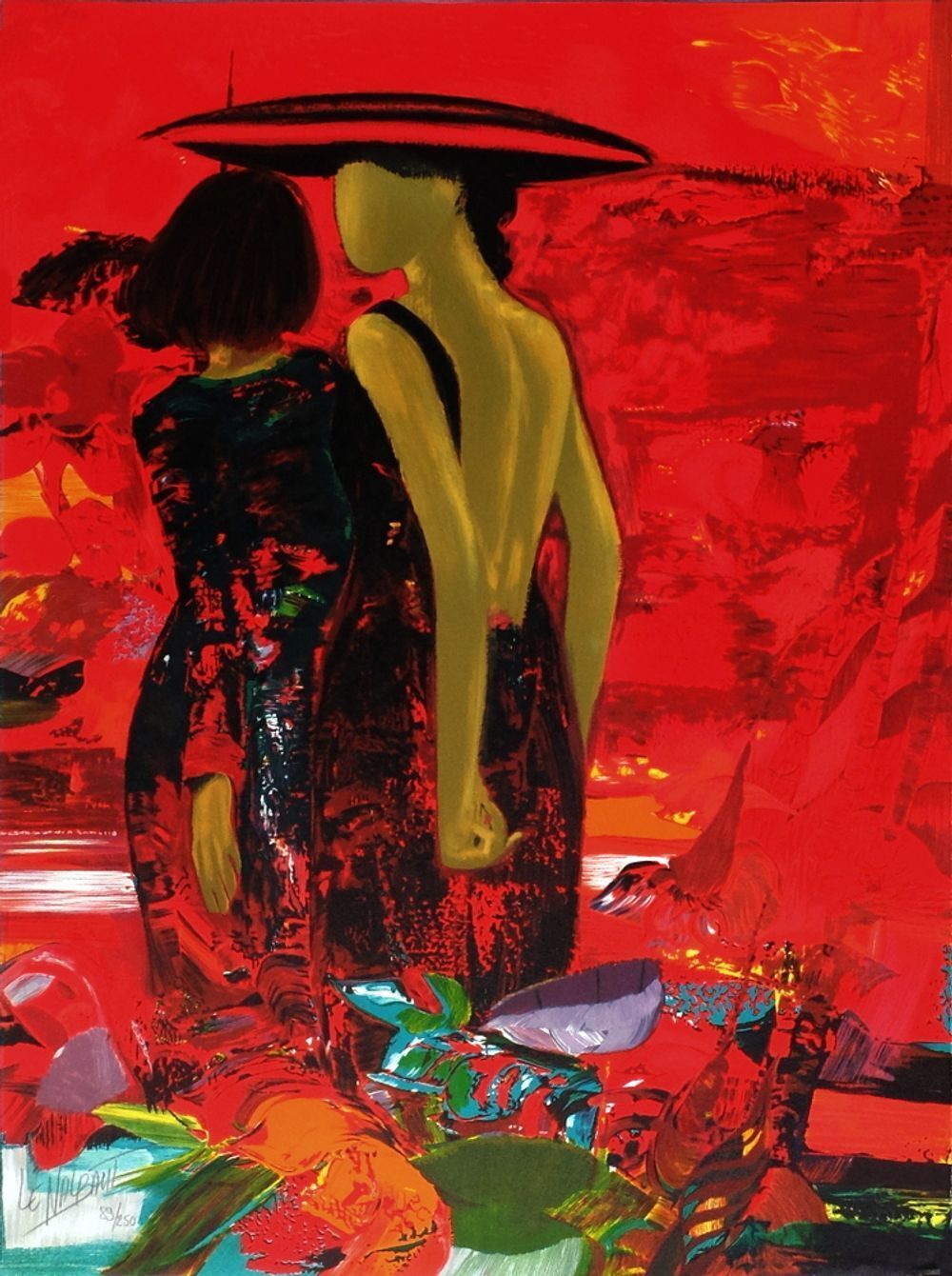 Gérard Le Nalbaut Signed Lithograph Jardin Rouge 1990