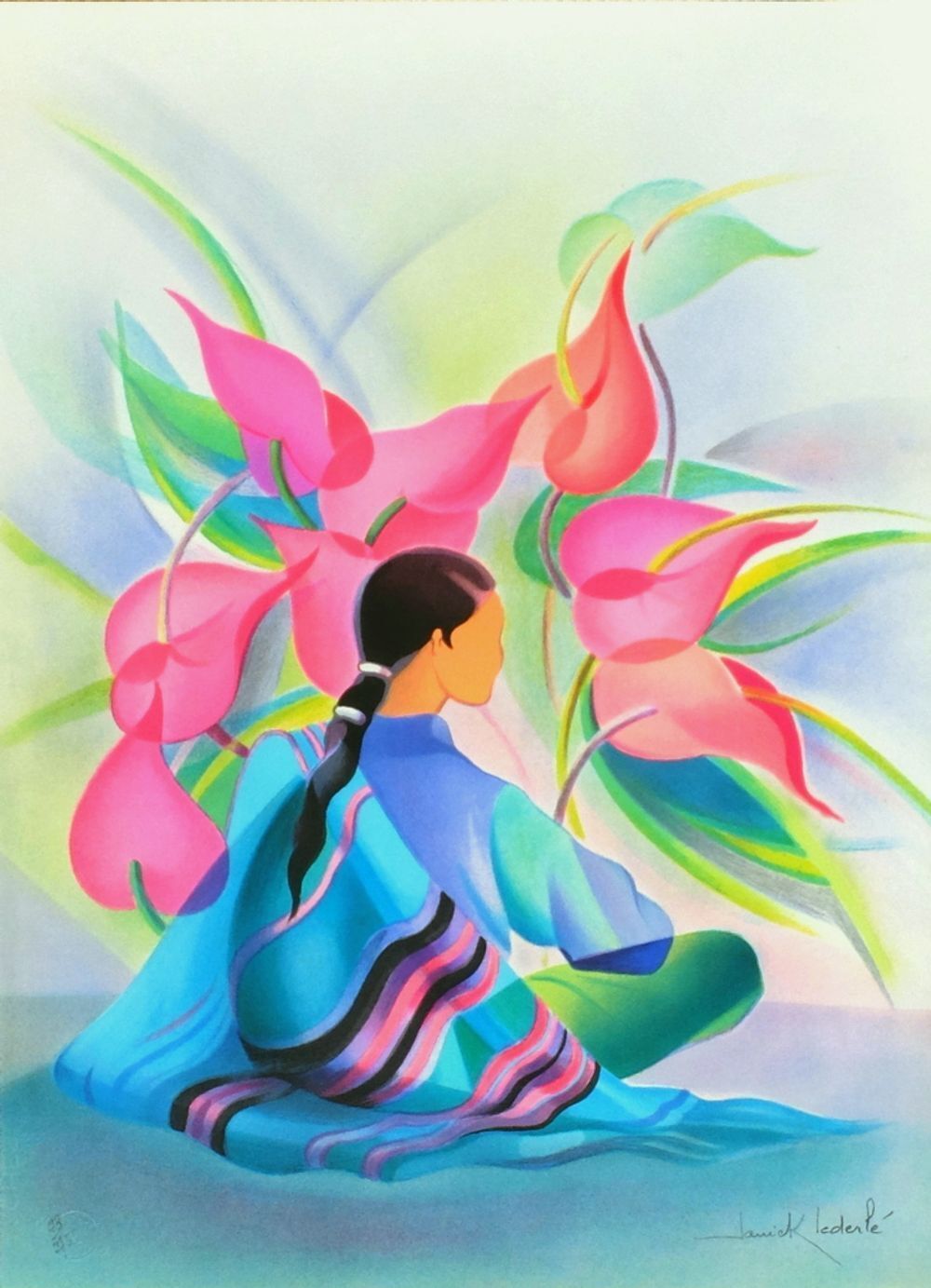 Janick Lederle Gesigneerde Lithografie Thaïlande - Méditation 1990